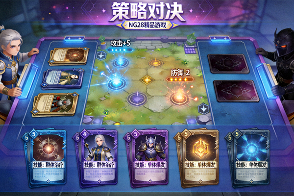 NG28精品游戏《策略对决》游戏界面截图 - 展示精美的卡牌对战棋盘与手牌