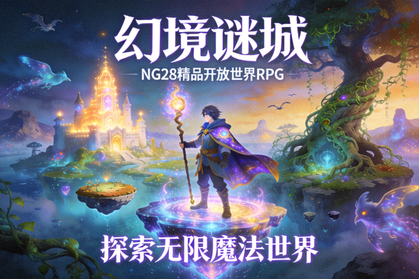 NG28精品游戏《幻境谜城》宣传图 - 奇幻魔法大陆与冒险者角色的开放世界RPG游戏