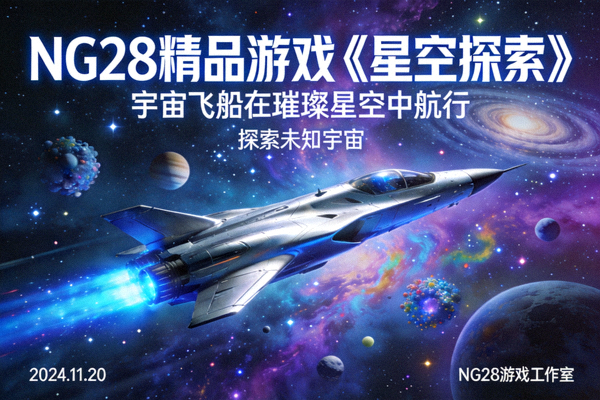 NG28精品游戏《星空探索》宣传海报 - 宇宙飞船在璀璨星空中航行