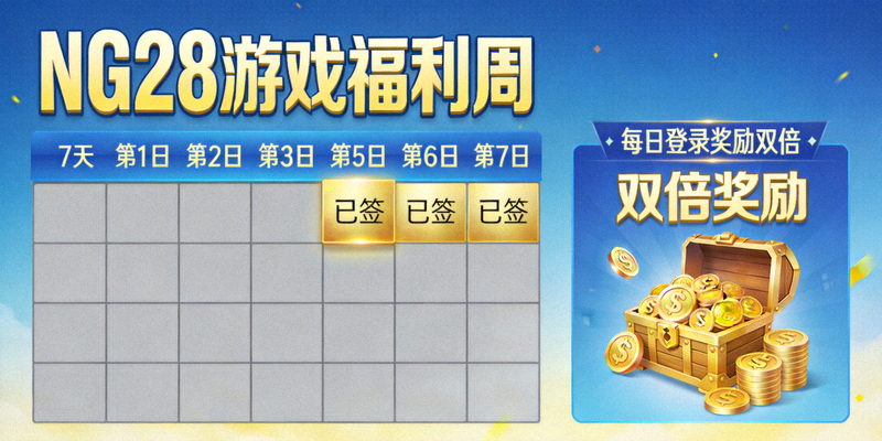 NG28游戏福利周每日登录签到奖励双倍计划界面展示 - 显示签到日历与双倍奖励图标