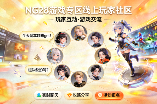 NG28游戏专区线上玩家社区概念图 - 展示玩家互动与游戏交流的友好氛围