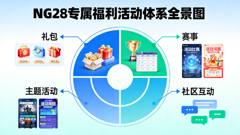 NG28专属福利活动体系全景图 - 展示礼包、赛事、主题活动与社区互动的关系