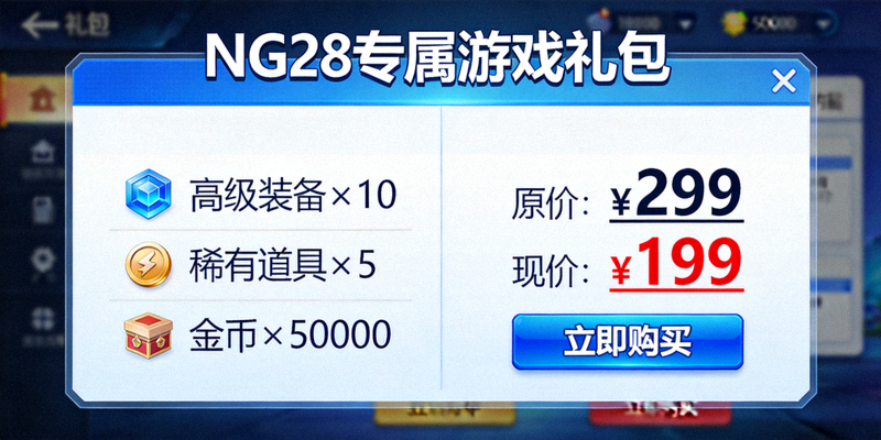 NG28专属游戏礼包购买界面截图 - 展示礼包内容与超值价格，界面清晰友好