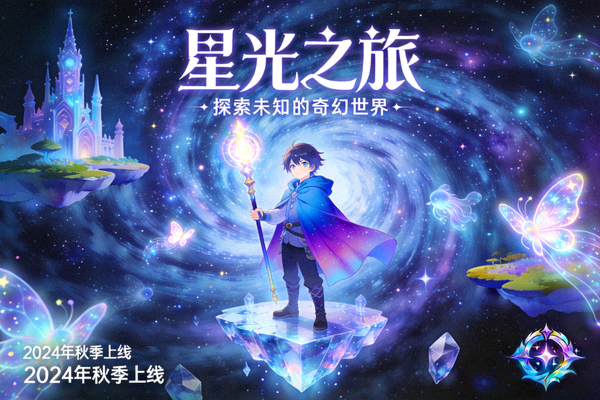 热门奇幻冒险游戏《星光之旅》宣传海报 - 展示奇幻场景与角色